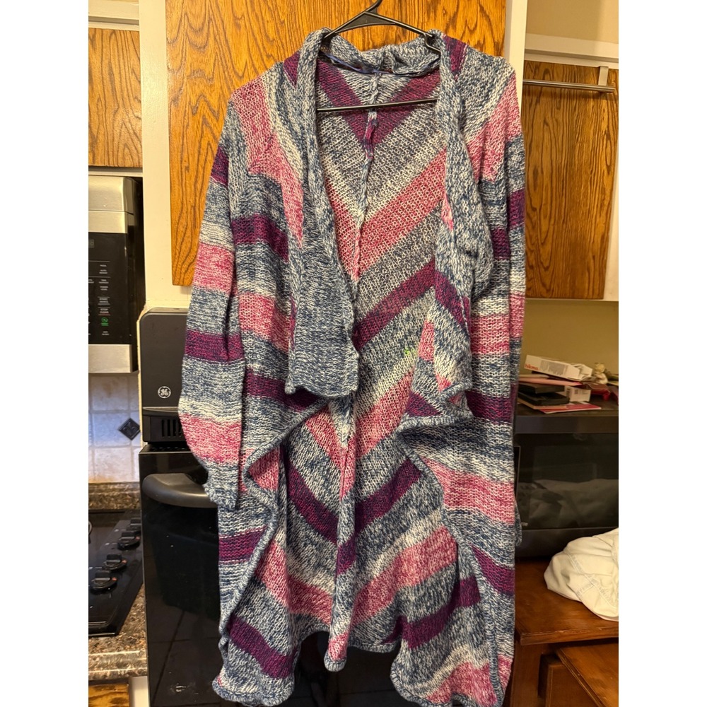 Self Esteem Chevron Stripe Waterfall Cardigan Blue Pink Purple Medium